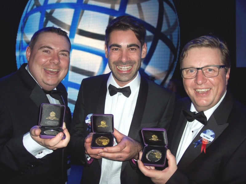 Richard, Alex and Rob celebrate their medal success!